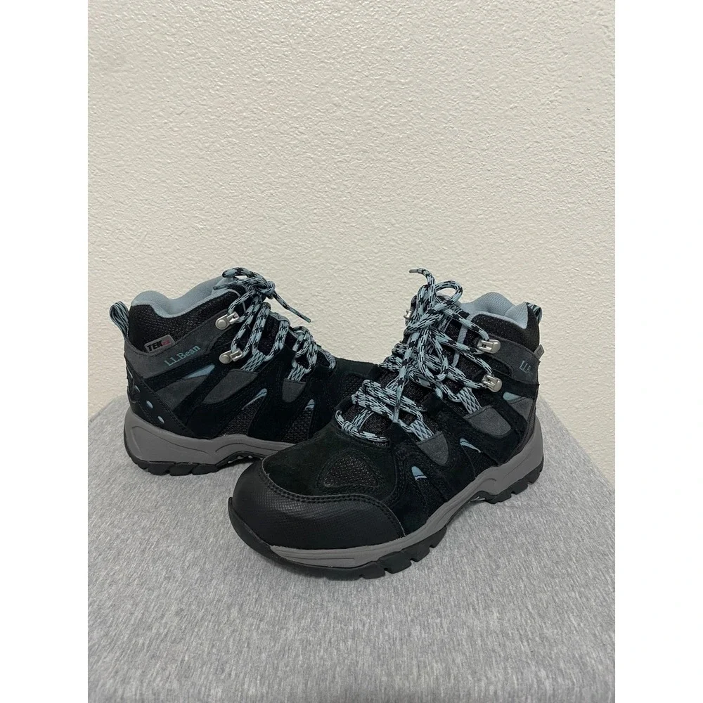 LL Bean Trail Model Hiker Waterproof Kids 5 Black Silver Blue NWT 286156